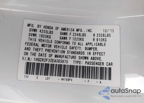 2014 Honda Accord Lx from USA, damaged, VIN 1HGCR2F30EA065675